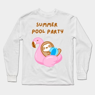 Summer Pool Party Pink Flamingo Sloth Long Sleeve T-Shirt